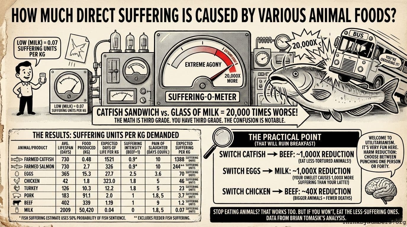 How Much Direct Suffering Is Caused by Various Animal Foods?