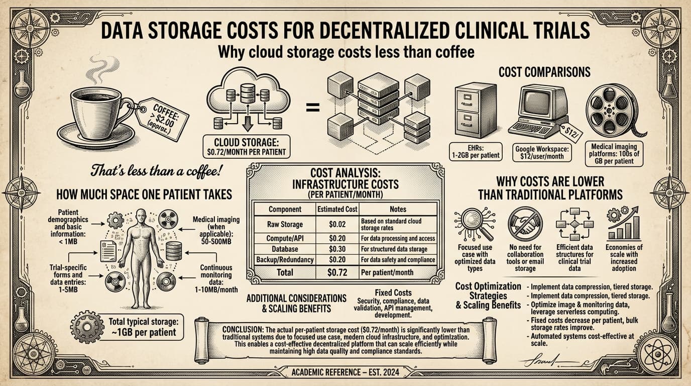 Data Storage Costs for Decentralized Clinical Trials