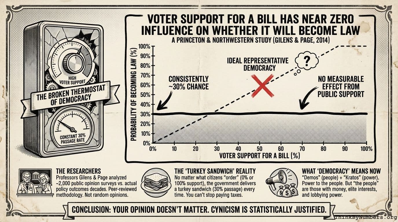 Voter Support for a Bill Has Near Zero Influence on Whether It Will Become Law
